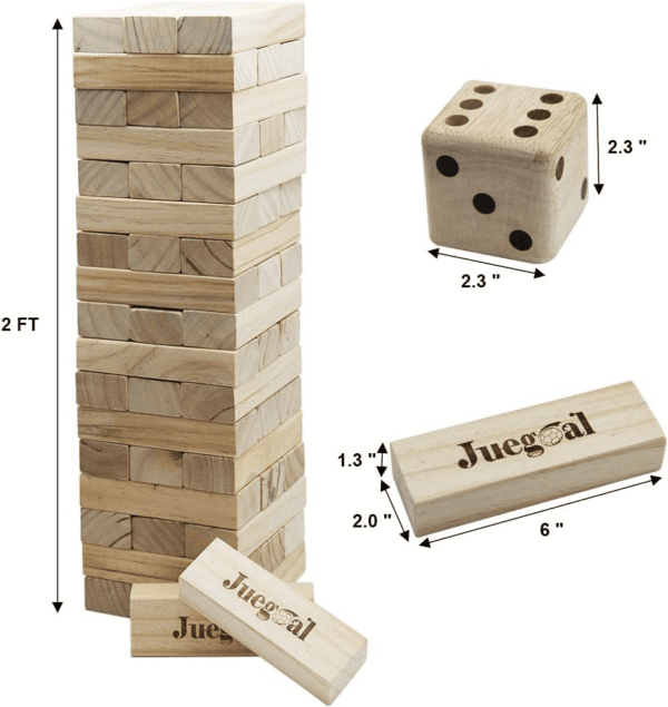 54 Pieces Giant Tumble Tower Blocks Game Giant Wood Stacking Game with 1 Dice Set Canvas Bag for Adult, Kids, Family - Image 4