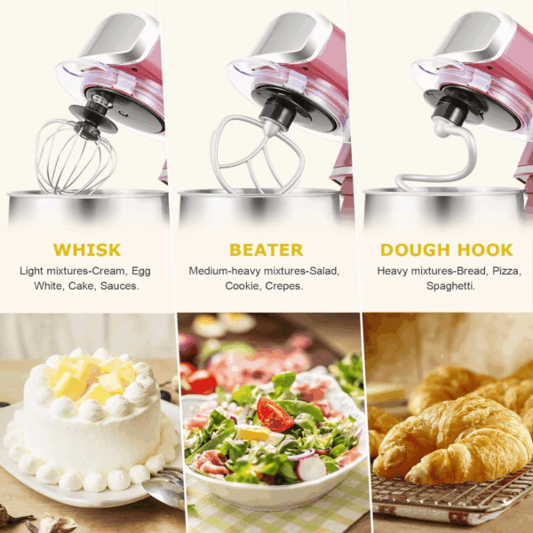 Stand Mixer,3.2Qt Small Electric Food Mixer,6 Speeds Portable Lightweight Kitchen Mixer for Daily Use with Egg Whisk,Dough Hook,Flat Beater (Purplish-Red) - Image 4