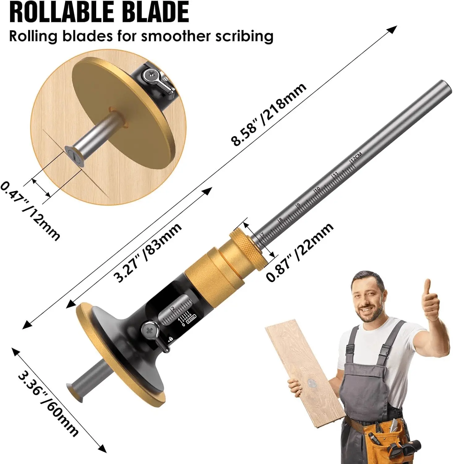 Wheel Marking Gauge, Newly Unique Movable Blade,0.2 Mm Precision,Woodworking Dovetail Scribing Gauge, Scriber Marking Tools, Essential Tools for Woodworking Projects (Rollable Blade) - Image 6