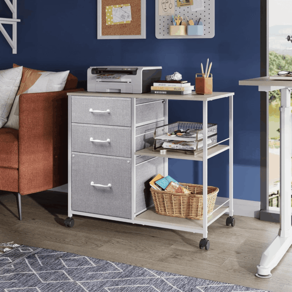 3 Drawer Mobile File Cabinet, Rolling Printer Stand with Open Storage Shelf, Fabric Lateral Filing Cabinet Fits A4 or Letter Size for Home Office, Light Grey - Image 2