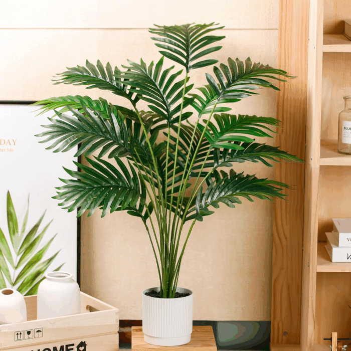 28'' Artificial Palm Tree Large Fake Tropical Faux Plants Indoor and Outdoor for Home Bathroom Porch outside Patio Decor (White Pot) - Image 2