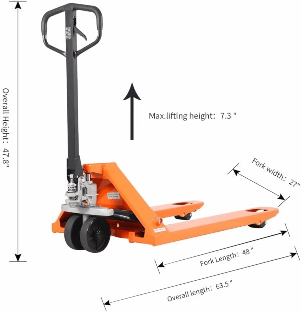 Tory Carrier Manual Pallet Jack 5500 Lb. Capacity, Pallet Truck 48 × 27 Fork Size Standard Duty Hand Trucks - Image 2