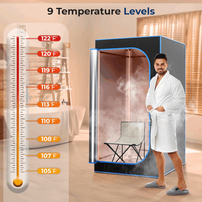 Portable Sauna Box for Home, Steam Sauna Tent with Extra Large 4L Steamer - Includes Folding Sauna Chair, Remote Control W/ 9 Heat Levels for In-Home Spa - 2.95' X 2.95' X 5.9' - Image 2