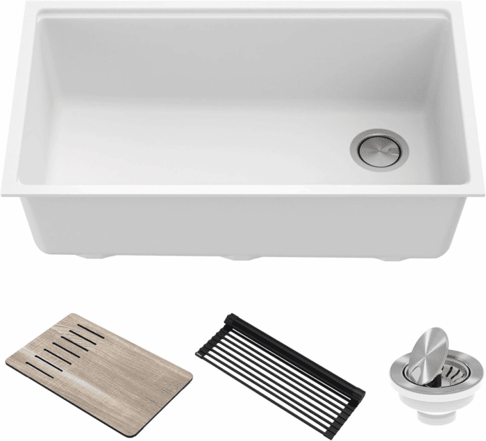 Kitchen Sink Bellucci 32” Undermount Workstation Granite, Metallic White, Accessories, KGUW1-33WH - Image 2
