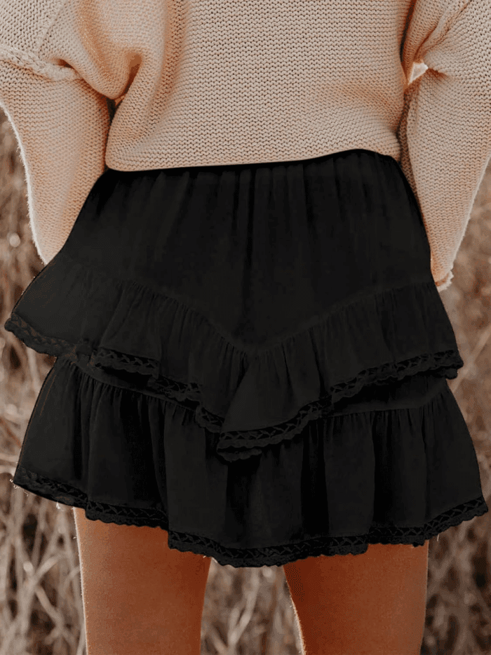 Flowy Shorts for Women Casual Boho Ruffle Tiered Skorts High Waist Mini Skirts Golf Tennis Crochet Shorts - Image 2