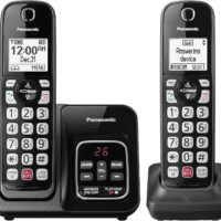 Cordless Phone with Answering Machine, Advanced Call Block, Bilingual Caller ID and Easy to Read High-Contrast Display, Expandable System with 2 Handsets - KX-TGD832M (Metallic Black)