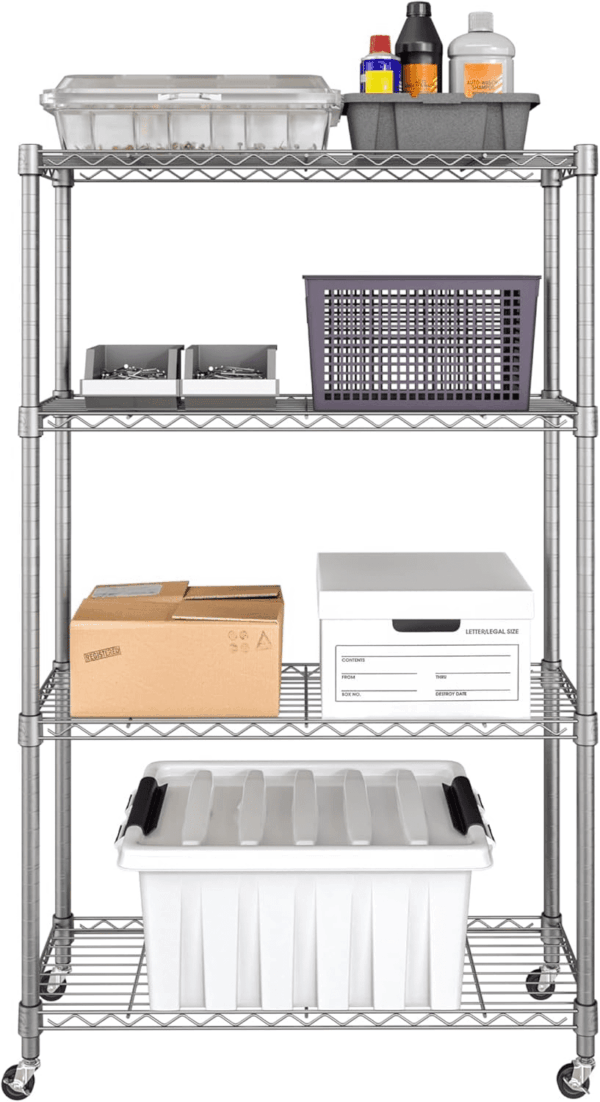 Solid Steel Wire Shelving Storage Unit Adjustable Shelves Organizer Rack, for Home, Kitchen, Office, Garage, Bedroom, Closet, Silver, 4-Tier, 36" W X 14" D - Image 9