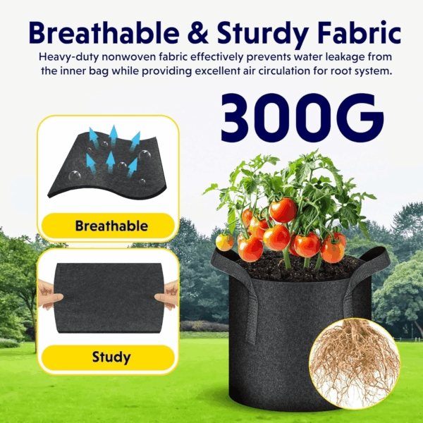 5-Pack 20 Gallon Plant Grow Bags Thickened Nonwoven Aeration Fabric Pots Heavy Duty Durable Container, Strap Handles for Garden with 5 Labels, Black New - Image 5