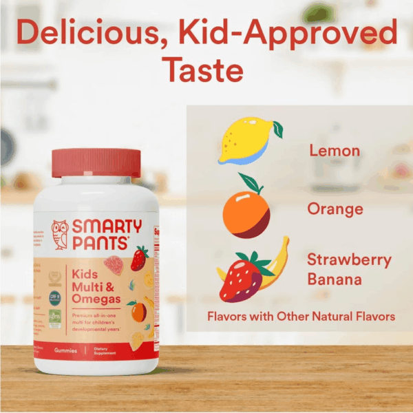 Kids Multivitamin Gummies: Omega 3 Fish Oil (EPA/DHA), Vitamin D3, C, Vitamin B12, B6, A, K & Zinc for Immune Support, Biotin, Gluten Free, Three Fruit Flavors, 120 Count (30 Day Supply) - Image 7