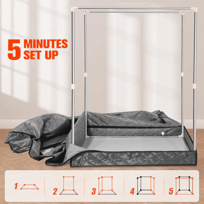 2 Person Sauna for Home, 1 or 2 Person Portable Steam Sauna with 2 1000W Sauna Steamers, 2 Floding Chairs, 9 Levels Adjustable, 99 Minutes Timer, Steamer Included (Grey) - Image 6