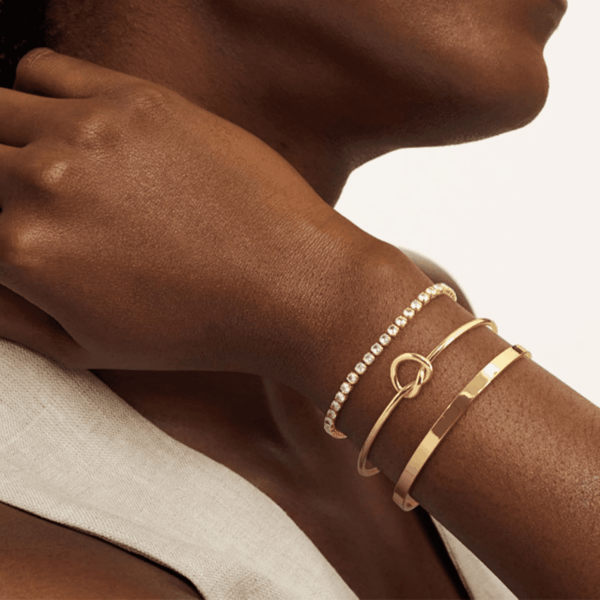 Gold Bangle Cuff Knot Bracelet for Women Stack Non Tarnish 14K Gold Plated Dainty Cubic Zirconia Tennis Bracelets Jewelry Set for Women Trendy - Image 7