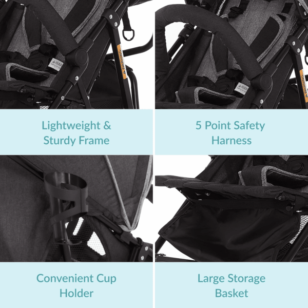 Vista Moonwalk Baby Stroller in Black, Lightweight Infant Stroller with Compact Fold, Multi-Position Recline Umbrella Stroller with Canopy, Extra Large Storage and Cup Holder - Image 5