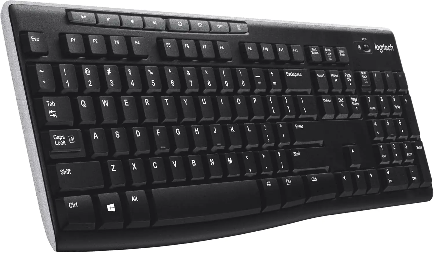 K270 Wireless Keyboard for Windows, 2.4 Ghz Wireless, Full-Size, Number Pad, 8 Multimedia Keys, 2-Year Battery Life, Compatible with PC, Laptop, Black