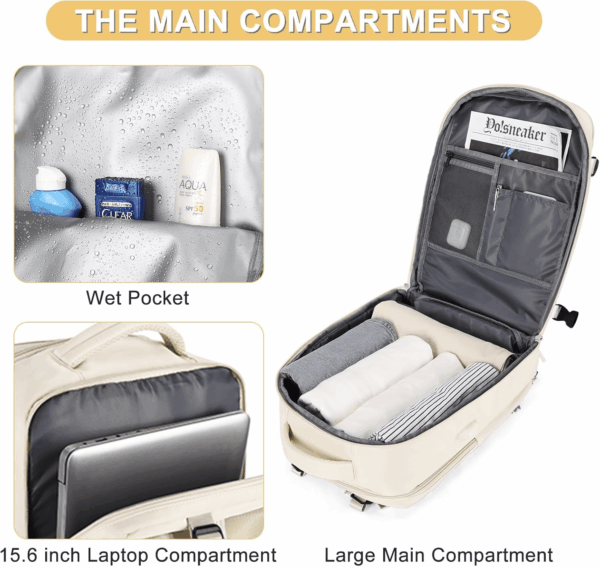 Beige Travel Backpack for Women Men Airline Approved Personal Item Carry on Flight Approved Waterproof Backpack for Traveling on Airplane Weekender Travel Bag - Image 4