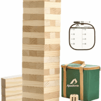 54 PCS Tumble Timber Set [Stack to 3FT], Pine Wooden Tumble Tower Game with Dice and Scoreboard Set - Classic Block Stacking Board Game for Teens Children Teenagers