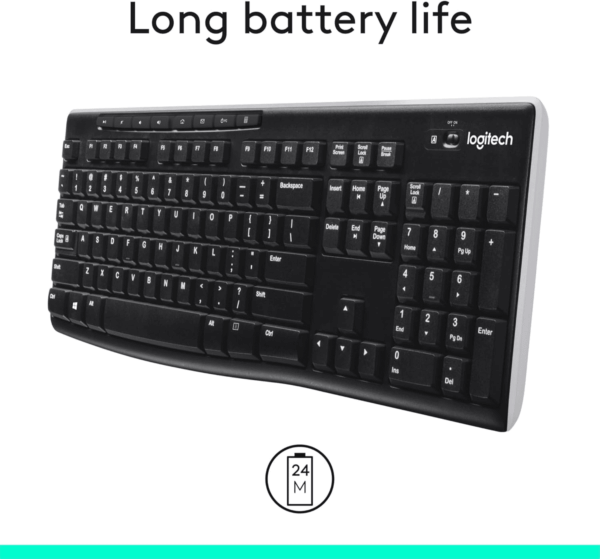 K270 Wireless Keyboard for Windows, 2.4 Ghz Wireless, Full-Size, Number Pad, 8 Multimedia Keys, 2-Year Battery Life, Compatible with PC, Laptop, Black - Image 3