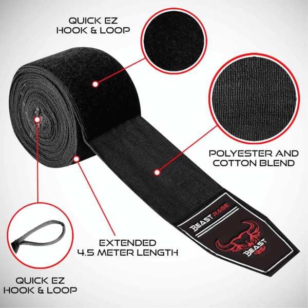 Boxing Hand Wraps 4.5 Meter Martial Arts Bandages Inner Gloves Wrist Support Straps Punching under Hand Knuckles Heavy Elasticated Training Bag Mitts Muay Thai - Image 4