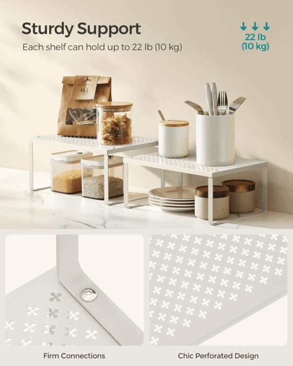 Spice Racks, Set of 2 Metal Cabinet Shelf Organizers, Countertop Organizers, Shelf Risers, Stackable, Expandable, Oatmeal Beige UKCS001K01 - Image 4