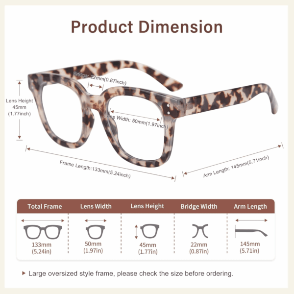 Blue Light Blocking Glasses Oversized Fashion Blue Light Glasses for Women anti Eyestrain & UV Protection Computer Eyeglasses (Grey Demi) - Image 3