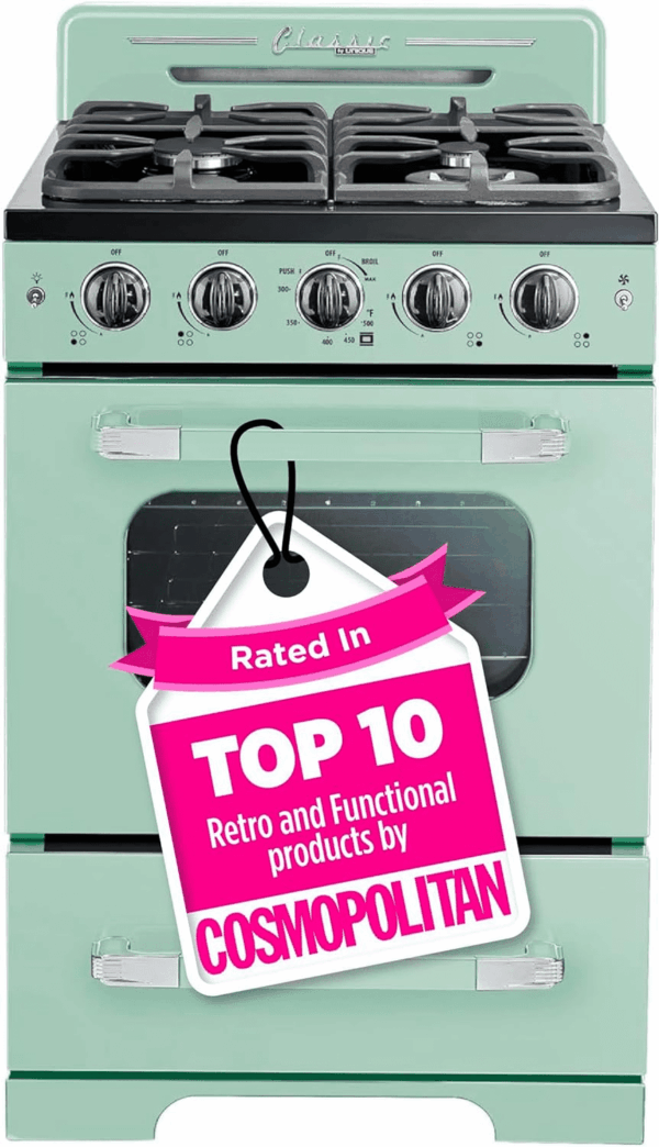 UGP-24CR LG Classic Retro Freestanding Gas Convection Oven Light, Range with 4 Burners, 24", Summer Mint Green