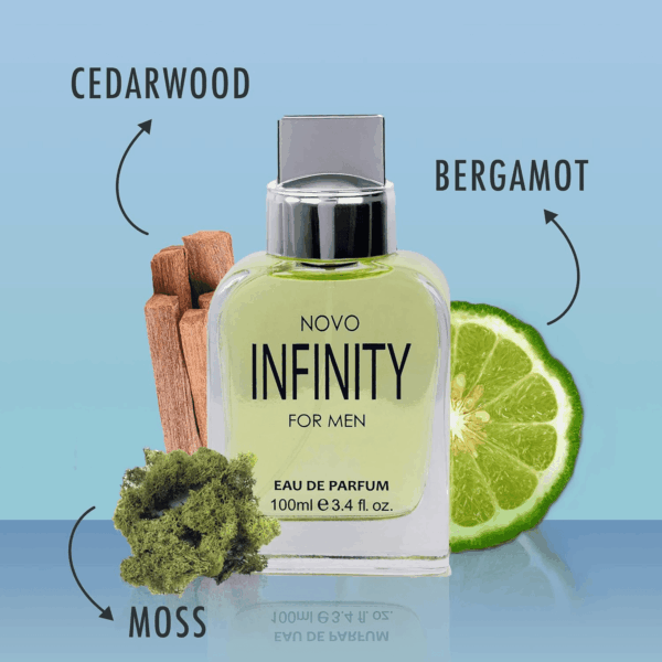 Novo Infinity for Men - 3.4 Fluid Ounce Eau De Parfum Spray for Men - Refreshing Citrusy & Floral Top Notes with Subtle Woody Undertones Smell Fresh All Day Long Gift for Men for All Occasions - Image 2