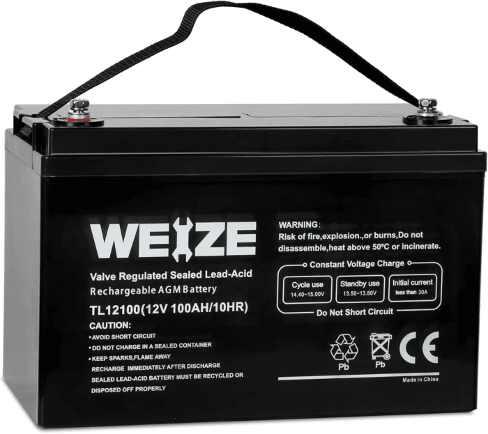 Deep Cycle AGM 12 Volt 100Ah Battery, Maintenance-Free, 3% Self-Discharge Rate, 1150A Max Discharge Current, Perfect for RV, Solar, Trolling Motor, Wind, Marine, Camping and Off-Grid System