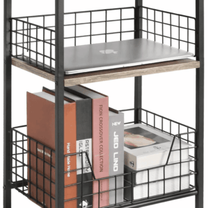 Side Table, Small End Table Record Player Stand with Storage, Vinyl Record Storage Night Stand for Living Room, Bedroom,Office(Patent Pending)(Greige & Black)