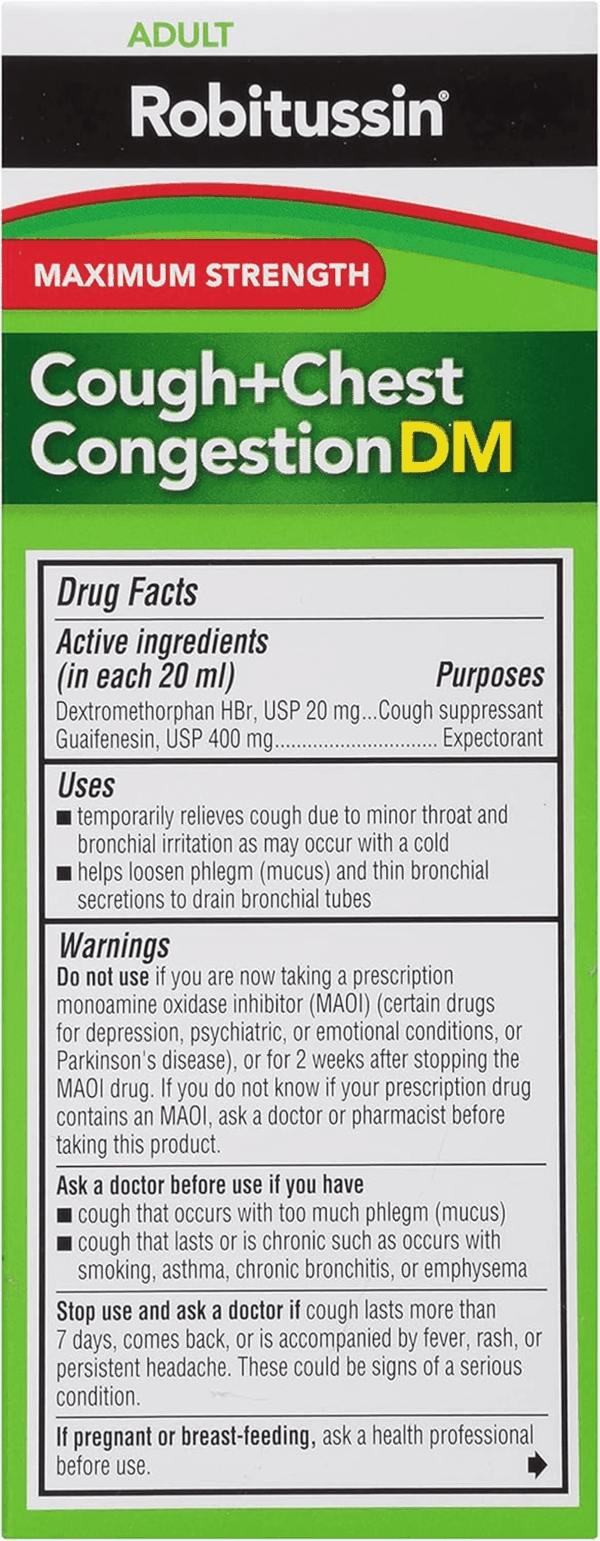 Adult Maximum Strength Cough + Chest Congestion DM Max (4 Fl. Oz. Bottle), Cough Suppressant & Expectorant, Raspberry Flavor - Image 9