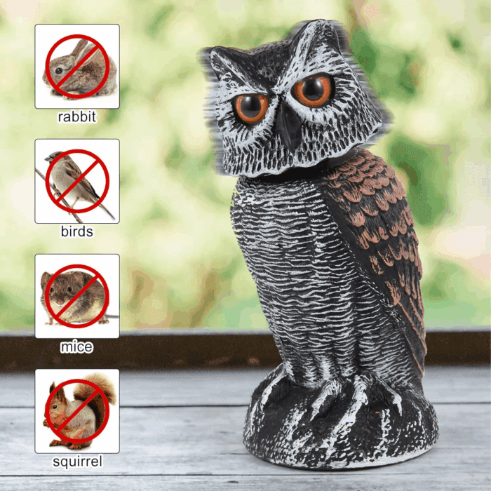 2 Pack Fake Owl Decoys to Scare Birds Away, Rotating Head Bird Deterrents, Nature Enemy Scarecrow Plastic Statues, Pest Repellent for Gardens and Patios - Image 2