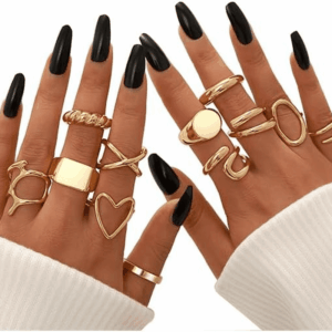 12PCS Gold Stackable Rings Set for Women, 18K Gold Plated Open Stacking Knuckle Ring, Adjustable Chunky Signet Rings for Gift