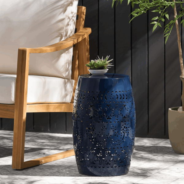 Ruby Outdoor 12" Iron Side Table, Dark Blue - Image 4