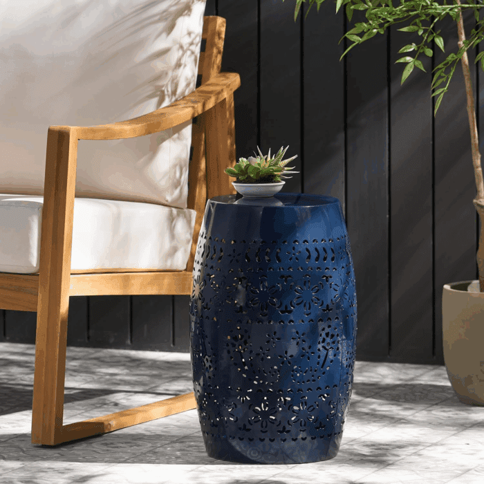 Ruby Outdoor 12" Iron Side Table, Dark Blue - Image 4