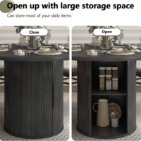 47 Inch round Dining Table for 4, Kitchen Table Dinner Table with 2-Layer Storage Shelf and Wood Slide Door for Home Dining Room Living Room (Black) - Image 5