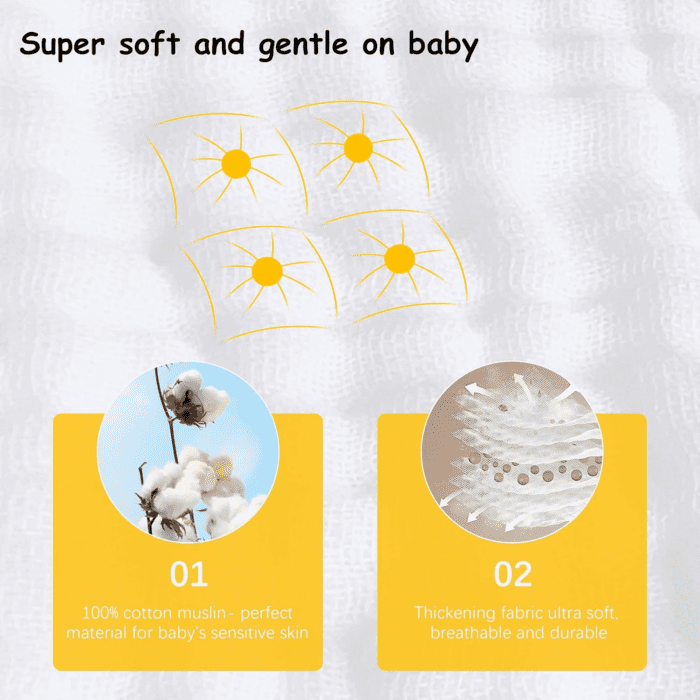 12 Pack Muslin Burp Cloths 100% Cotton Muslin Cloths Large 20''X10'' Extra Soft and Absorbent Baby Burping Cloth - White - Image 5