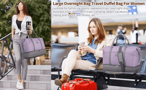 Weekender Bag, Large Travel Duffel Bag for Women, Carry on Overnight Bag with Shoe Compartment and Toiletry Bags - Image 9