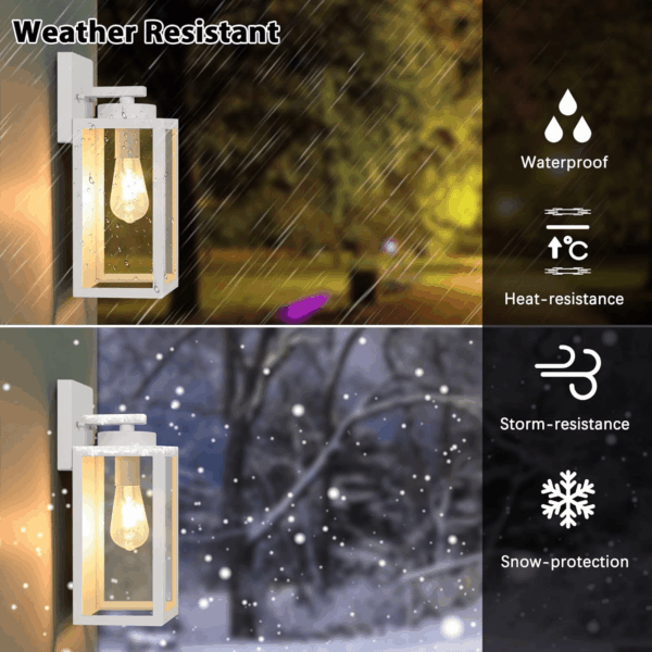 Outdoor Wall Light Fixtures, Exterior Waterproof Wall Lanterns, Porch Sconces Wall Mounted Lighting with E26 Sockets & Glass Shades, Modern White Wall Lamps for Patio Front Door Entryway, 2-Pack - Image 2