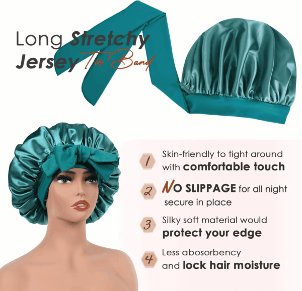 Silk Bonnet for Sleeping Women Satin Bonnet Double Layer Satin Lined Hair Bonnet with Tie Band Curly Hair - Image 4