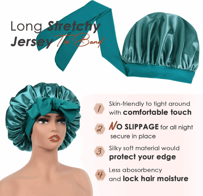 Silk Bonnet for Sleeping Women Satin Bonnet Double Layer Satin Lined Hair Bonnet with Tie Band Curly Hair - Image 4