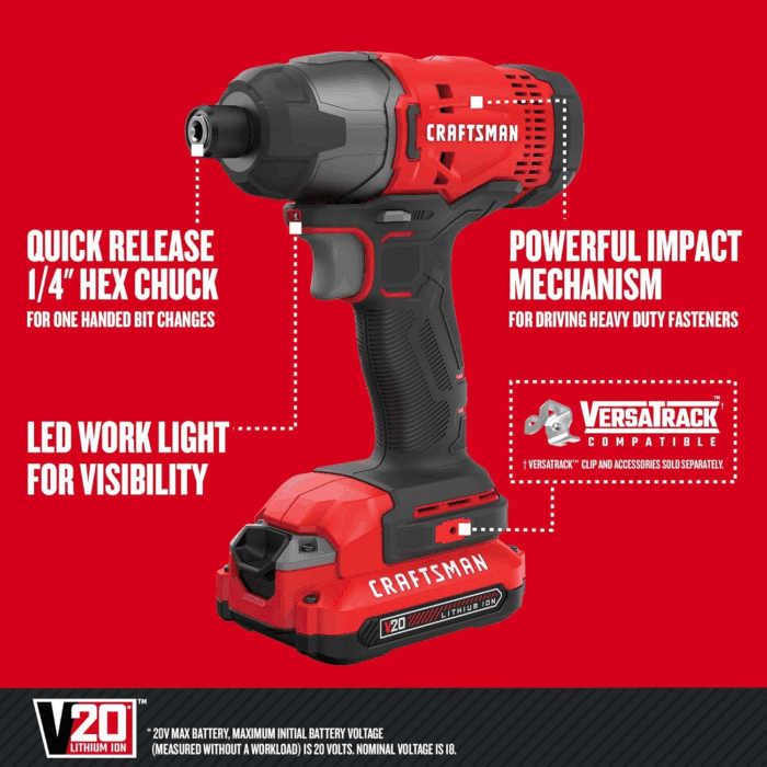 20V MAX Impact Driver Kit, 1/4 Inch, 2,800 RPM, LED Work Light, Battery and Charger Included (CMCF800C1) - Image 2
