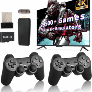Retro Game Console, Wireless Retro Game Console, 24500+ Games Built-In, 9 Emulators, 4K HDMI Output, Dual 2.4Ghz Wireless Game, Plug and Play Video Games, Black(64G)