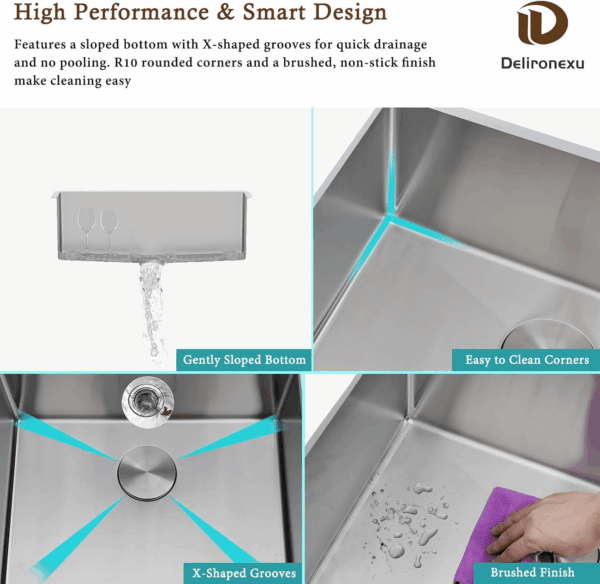 23 Inch Undermount Kitchen Sink -  18 Gauge Stainless Steel Kitchen Sink, 23"X18" Single Bowl Kitchen Sinks with Brushed Finish, Ideal for Bar Sinks, and RV Sink - Image 5