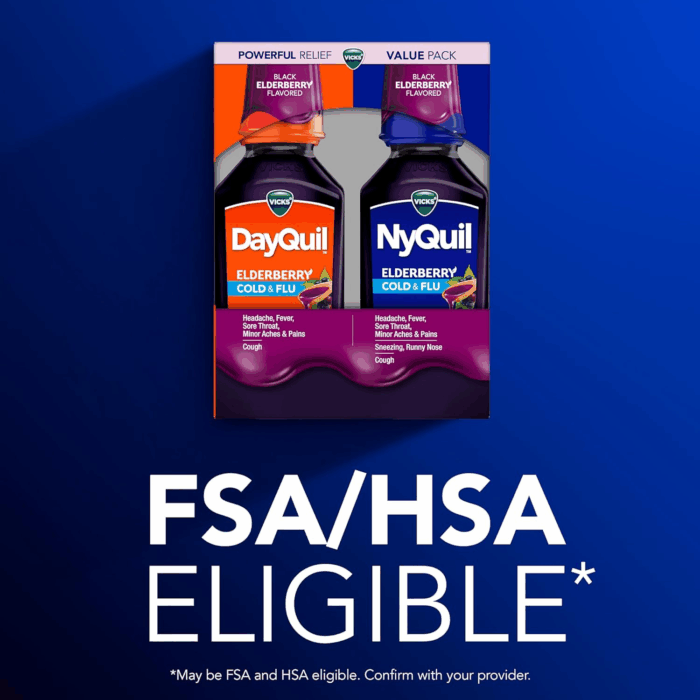 Dayquil & Nyquil Elderberry Flavor Cold & Flu Liquid Medicine Co-Pack, Multi-Symptom Relief of Headache, Fever, Sore Throat, Minor Aches & Pains, Sneezing, Runny Nose, and Cough, 2X12Oz - Image 7