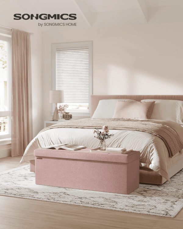 MAZIE Collection - 43 Inches Folding Storage Ottoman Bench, Ottoman Foot Rest, End of Bed Bench, Storage Chest, Load 660 Lb, for Living Room, Bedroom, Entryway, Jelly Pink ULSF077R11 - Image 2