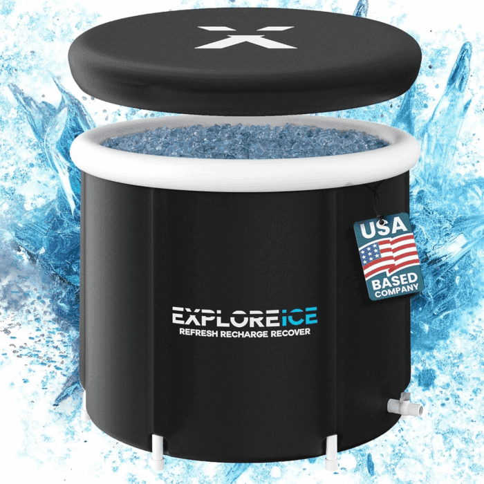Explore Ice Bath Pro Max Extra Large Outdoor Inflatable Portable Athlete Cold Water Therapy Plunge Barrel Bath Tub with Lid and Carry Bag, Black/White - Image 9