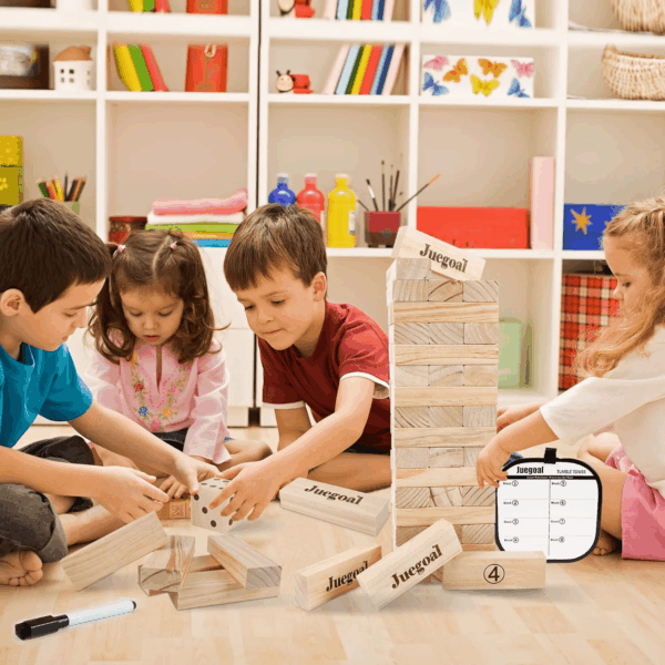 54 Pieces Giant Tumble Tower Blocks Game Giant Wood Stacking Game with 1 Dice Set Canvas Bag for Adult, Kids, Family - Image 5
