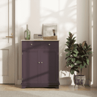 Sideboard with Solid Wood Countertop, Modern Kitchen Storage Cabinet, Coffee Bar Cabinet with 2 Drawers, Doors and Adjustable Shelf, Coffee - Image 8