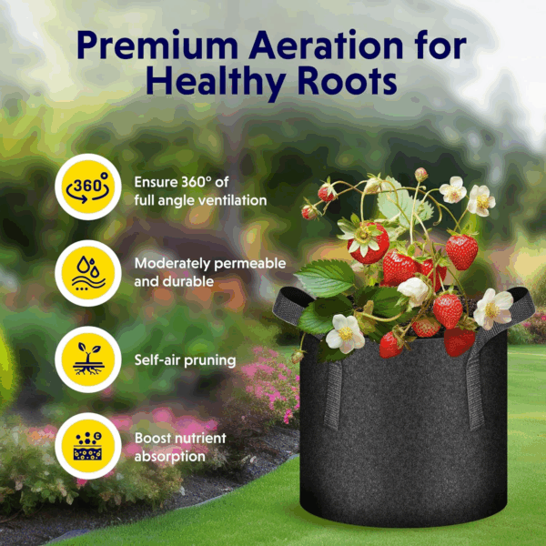 5-Pack 20 Gallon Plant Grow Bags Thickened Nonwoven Aeration Fabric Pots Heavy Duty Durable Container, Strap Handles for Garden with 5 Labels, Black New - Image 4