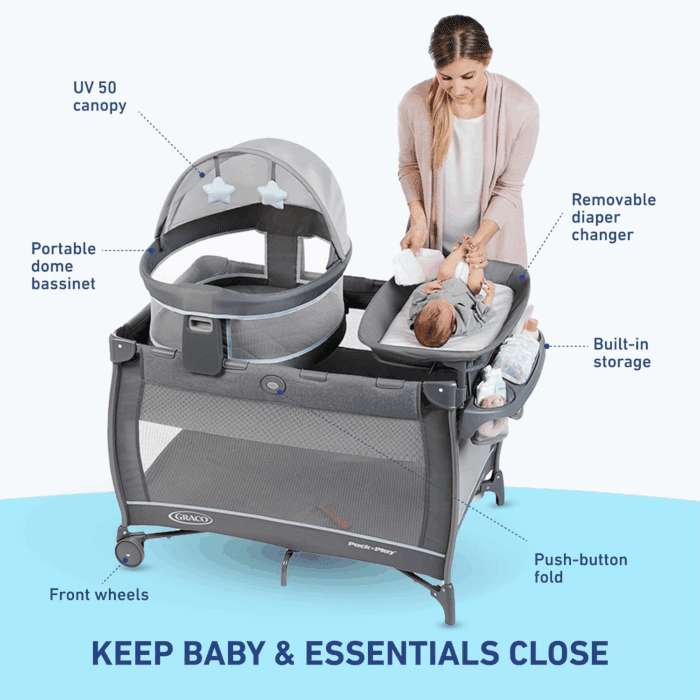 Pack N Play Dome LX Playard with Baby Bassinet, Lightweight Portable Crib, Push-Button Fold Travel Crib, Redmond, Convertible - Image 6