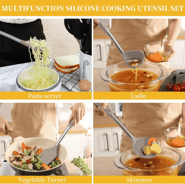 Kitchen Utensils Set-Silicone Cooking Utensils-35 Kitchen Gadgets & Spoons for Nonstick Cookware-Silicone and Stainless Steel Spatula Set-Best Kitchen Tools, Useful Pots and Pans Accessories (Khaki) - Image 2
