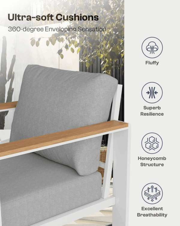 Aluminum Outdoor Patio Furniture Set with Coffee Table, 5 Piece Patio Conversation Sets with Washable Thick Cushions, Patio Sectional Furniture Set for Porch, Balcony, Lawn, White - Image 6